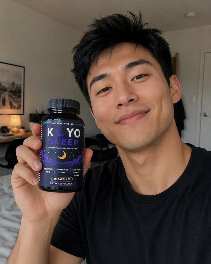 KAYO Sleep customer holding a bottle